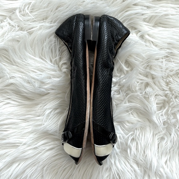 AGL Leather Two-Toned Peep Toe Flats Black/Cream 39.5 - Picture 5 of 10